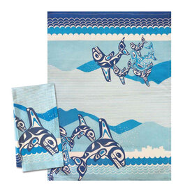 Printed Tea Towel - Orca Family by Paul Windsor