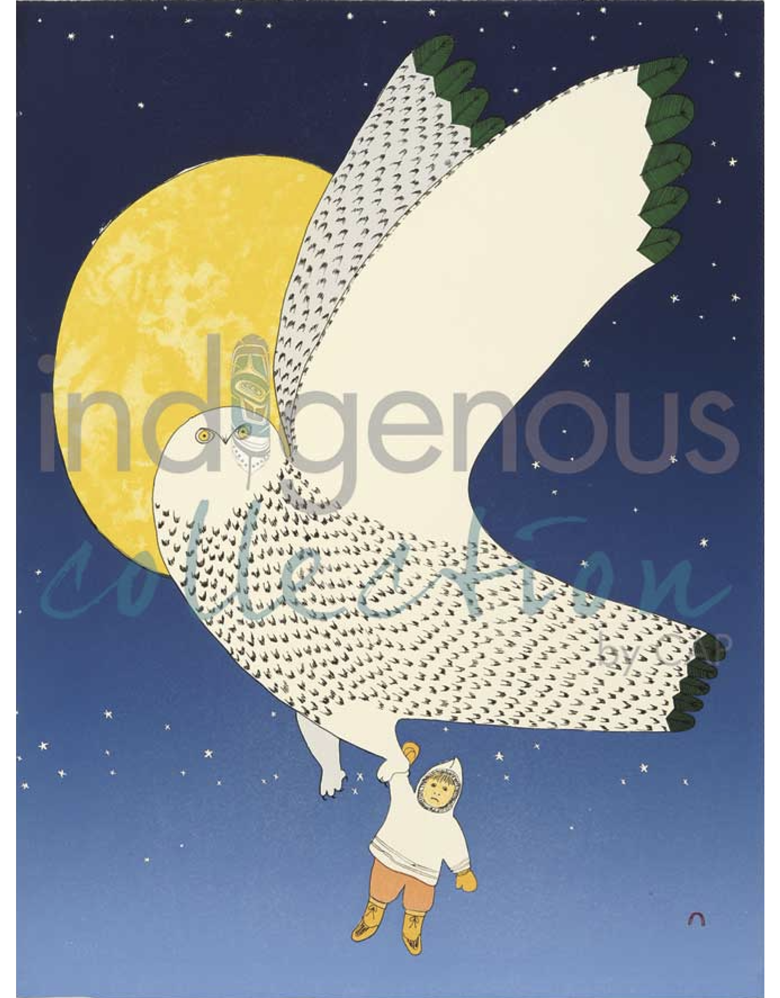 The Owl and The Boy by Ningiukulu Teevee Framed