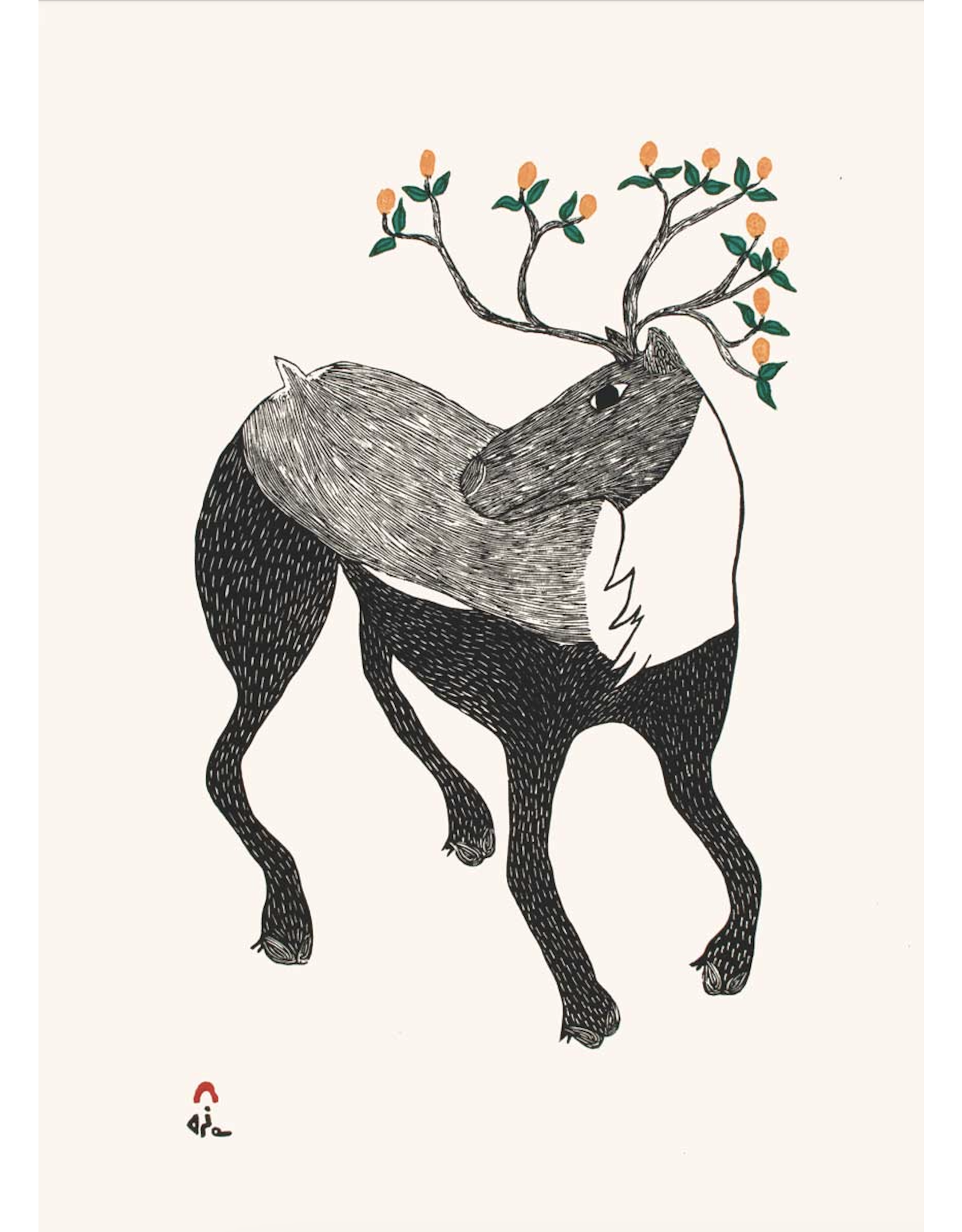 Caribou In Bloom by Ningiukulu Teevee Framed