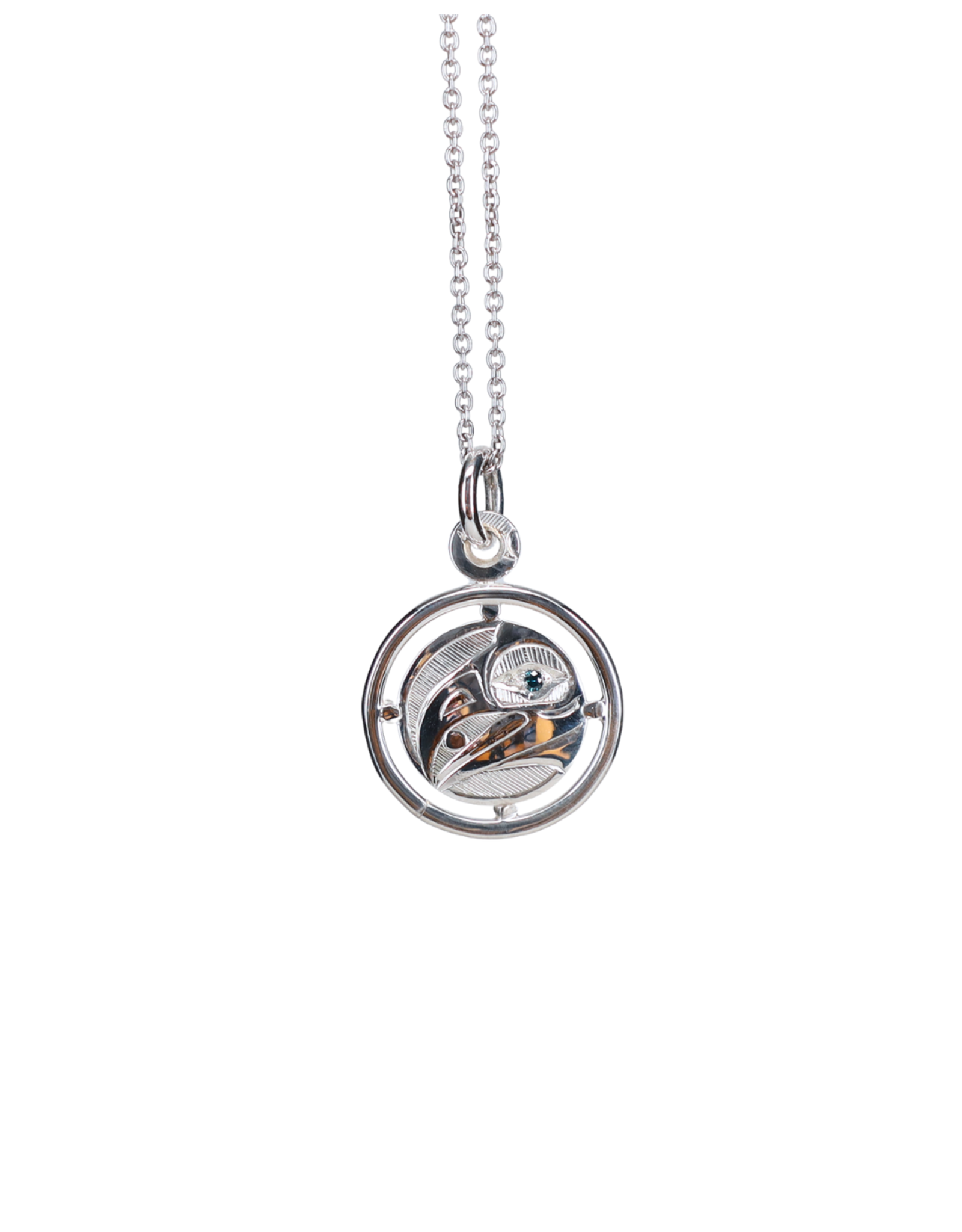 Collier Corbeau sur Boussole avec Diamant Bleu par Hollie Bear - HBN57