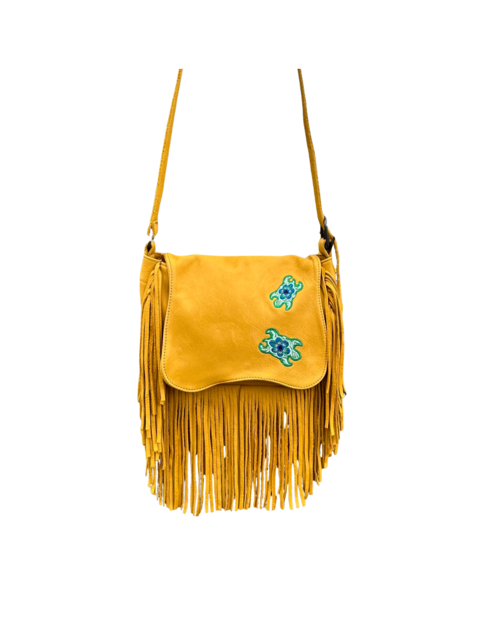 Saddle Bag with Fringe and Turtle Embroidery