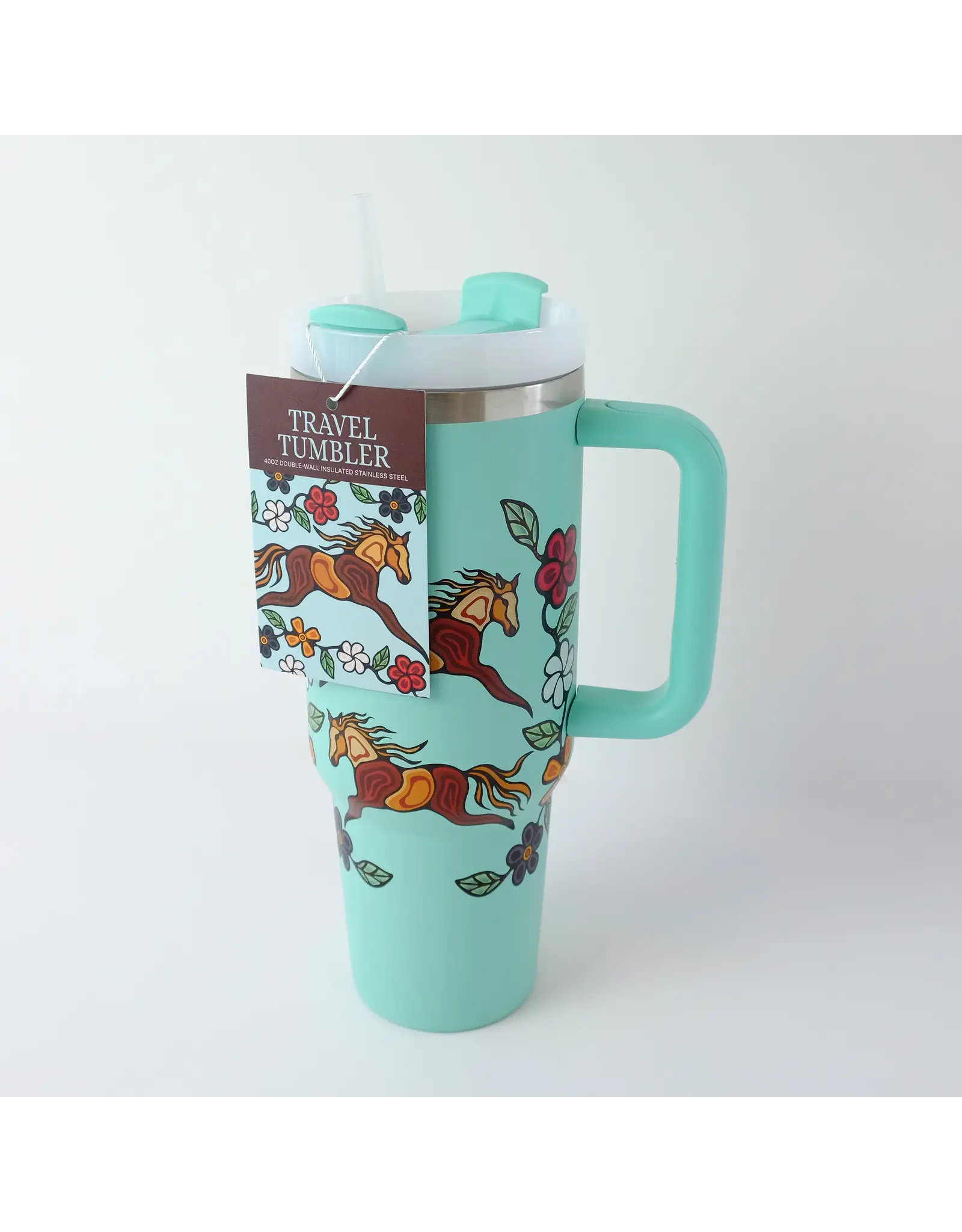 Travel Tumbler with Straw "Horses" by Storm Angeconeb (TRTU2)