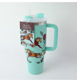 Travel Tumbler with Straw "Horses" by Storm Angeconeb