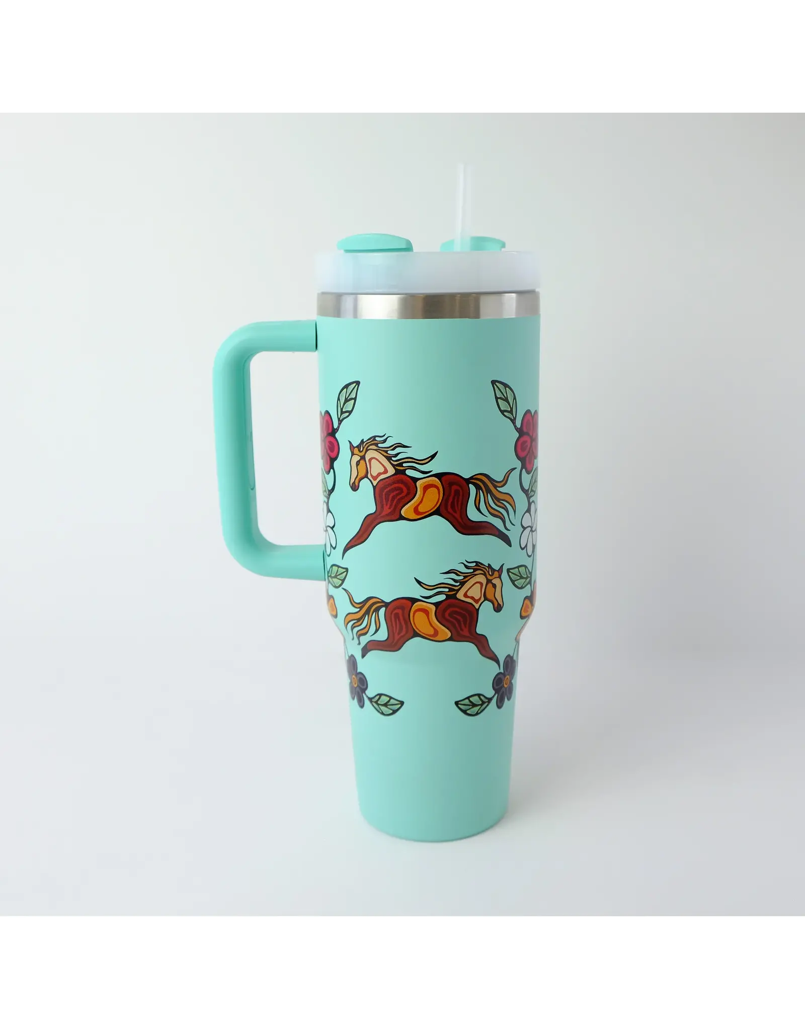 Travel Tumbler with Straw "Horses" by Storm Angeconeb (TRTU2)