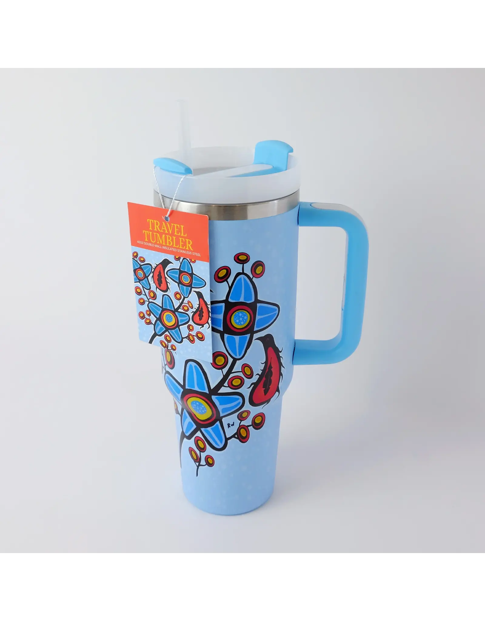 Travel Tumbler with Straw "Woodlandesque Florals" by Ryan Woodruff (TRTU6)