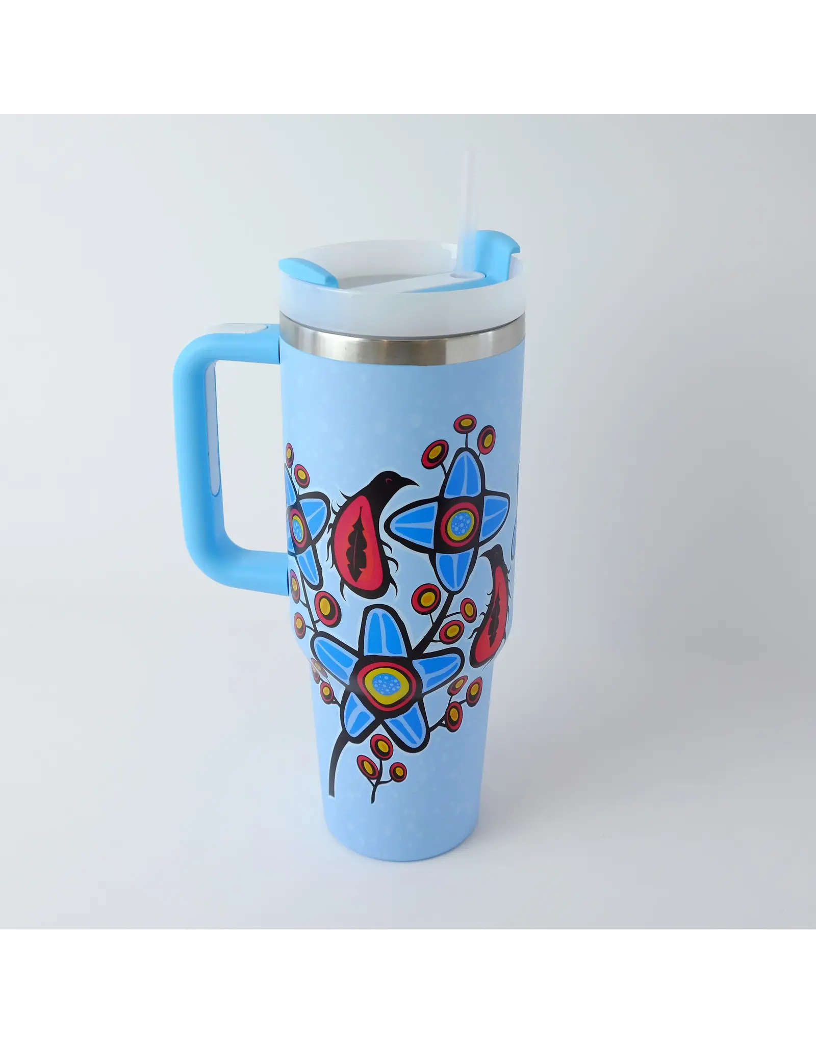 Travel Tumbler with Straw "Woodlandesque Florals" by Ryan Woodruff (TRTU6)