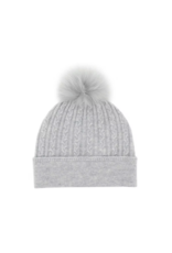 Wool Cable Knit Hat with Fox Fur Grey - HTME99