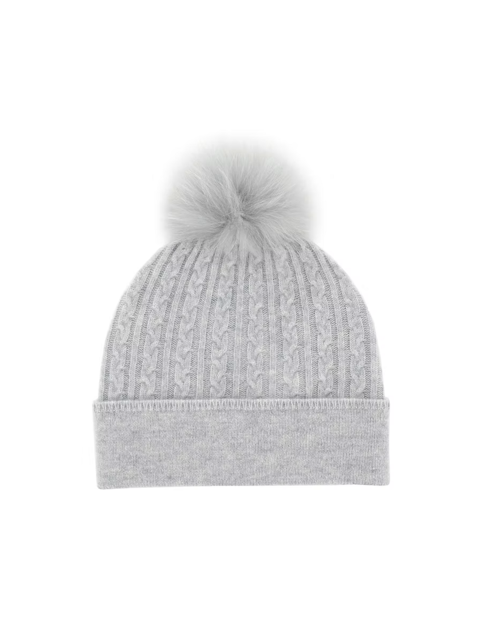 Tuque en Laine Cable avec Fourrure de Renard Gris - HTME99