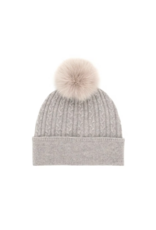 Tuque en Laine Cable avec Fourrure de Renard Taupe - HTME99