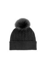 Tuque en Laine Cable avec Fourrure de Renard Noir - HTME99