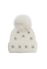 Tuque avec Gemmes et Fourrure de Renard Blanc - HTA138