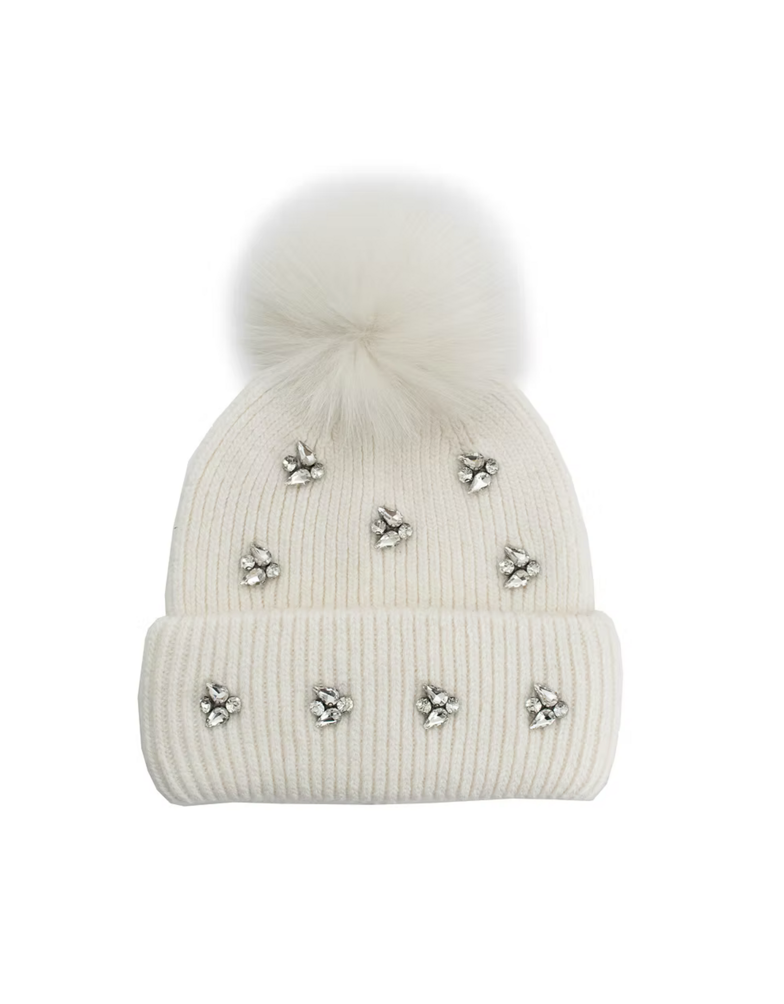 Fox Fur Hat with Crystals White - HTA138