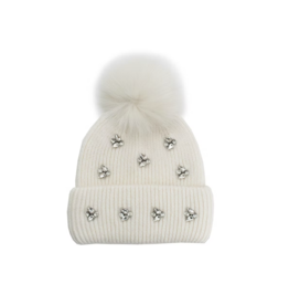Fox Fur Hat with Crystals - White