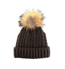Tuque Doublure avec Pompon Raton Laveur - Brun