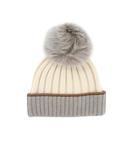 Tuque Boredure Brillante Pompon Renard - Taupe
