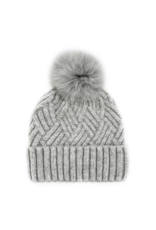 Chunky Knit Hat with Fox Fur Grey - HTYH02