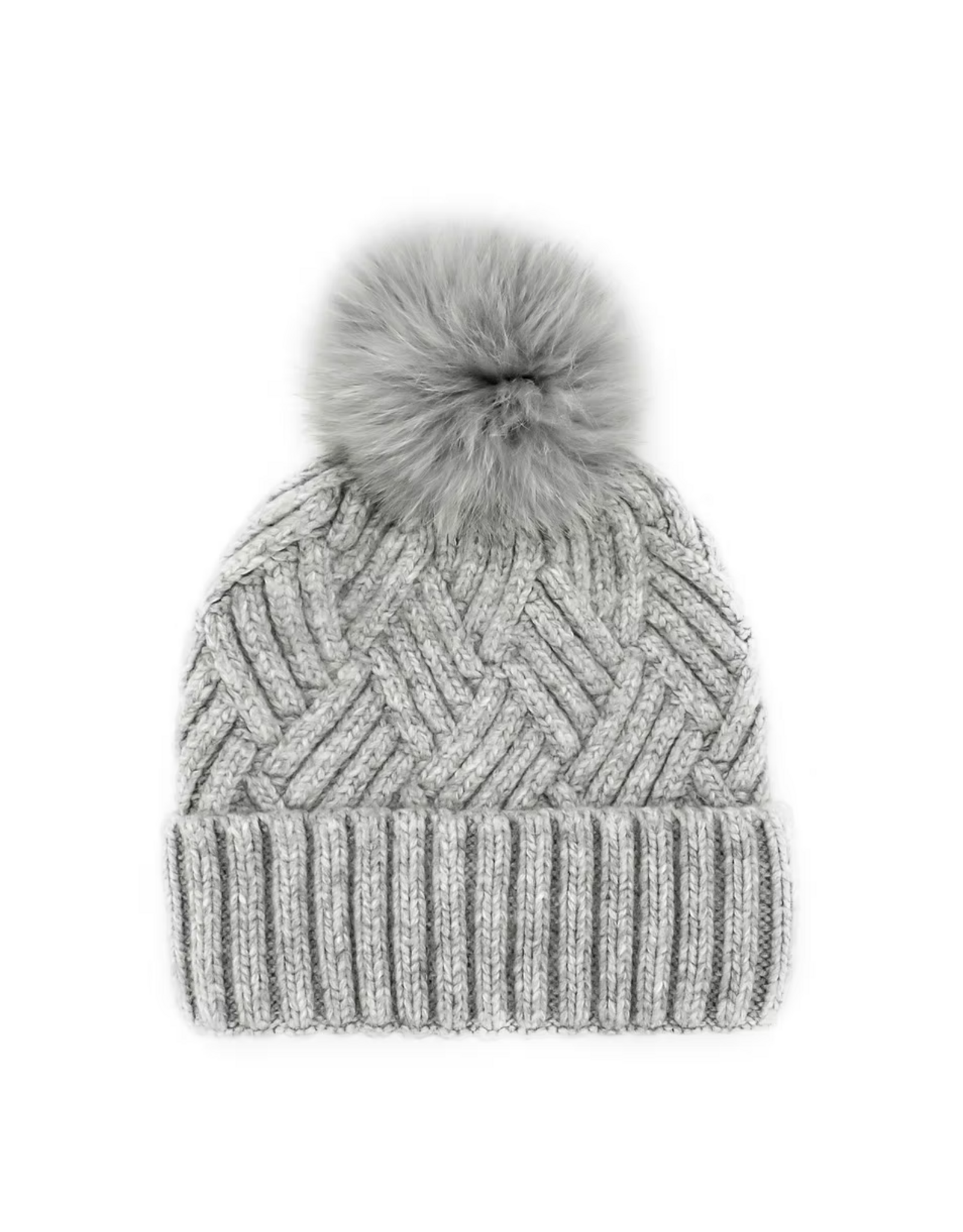 Chunky Knit Hat with Fox Fur Grey - HTYH02