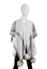 Poncho with Border Detail and Fox Fur Taupe - WRIM32