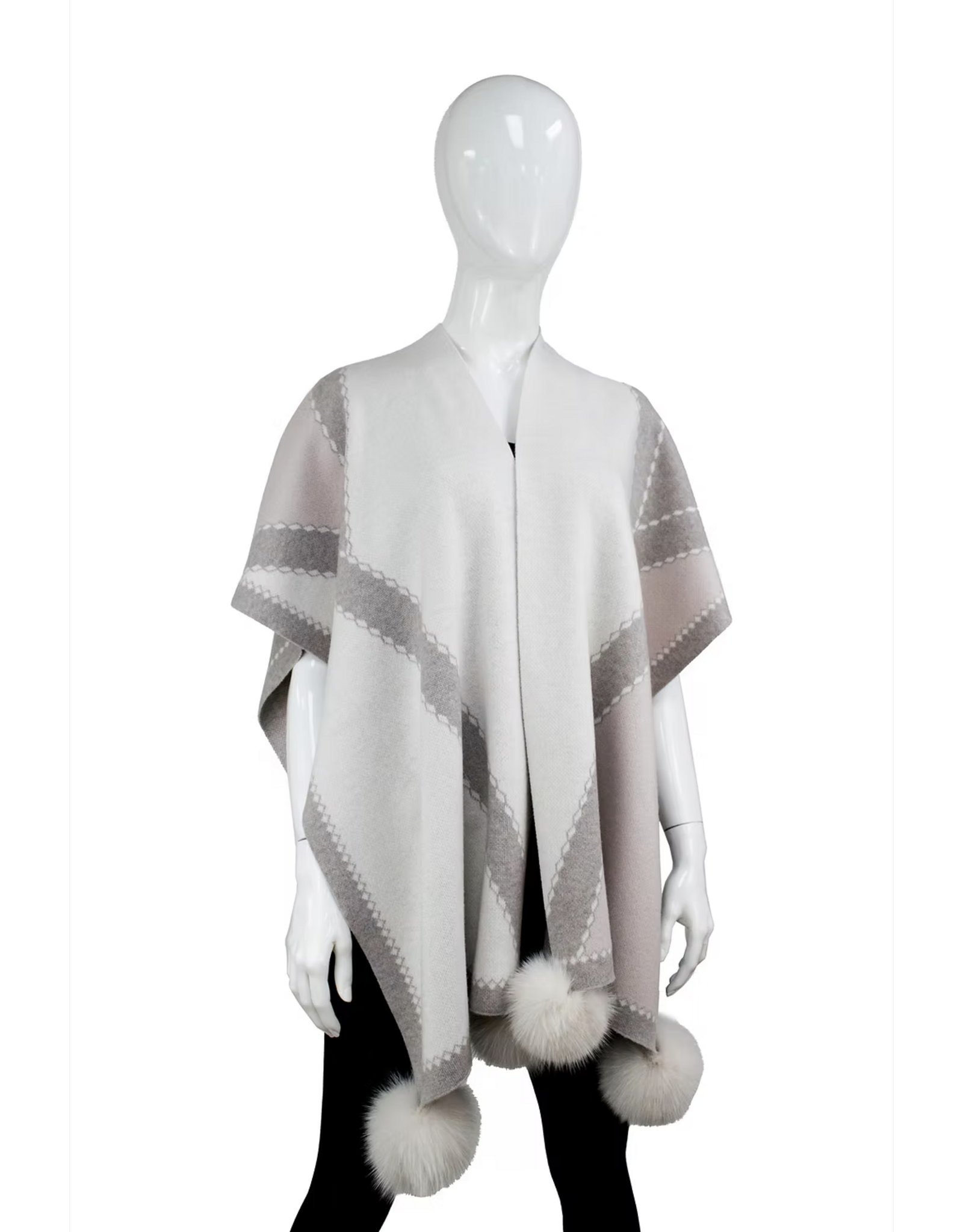 Poncho Bordure avec Fourrure Renard Taupe - WRIM32