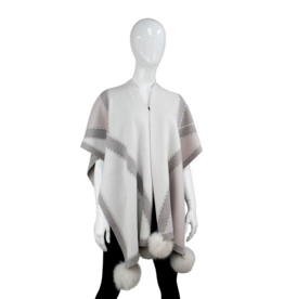 Poncho with Border Detail and Fox Fur - Taupe