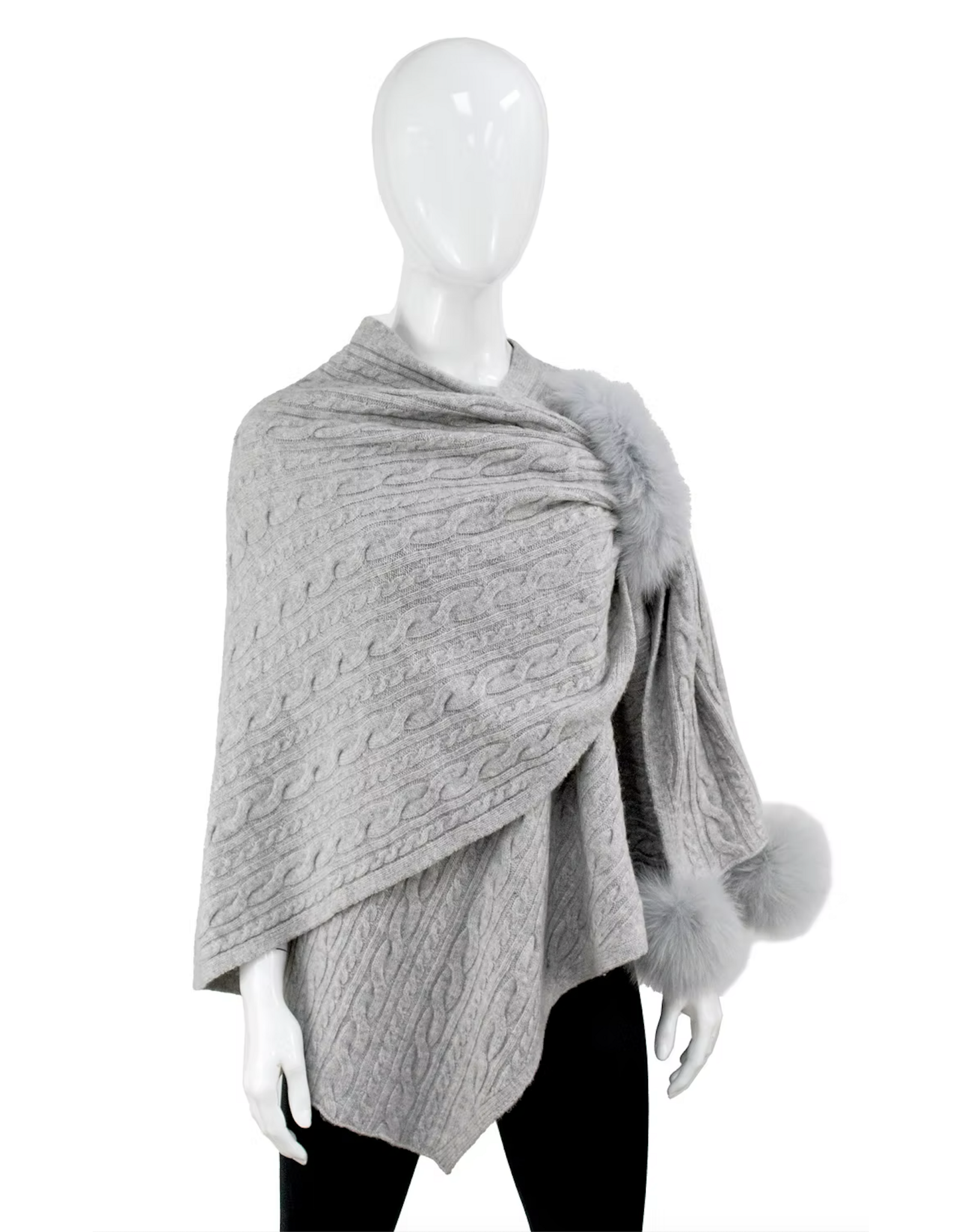Wool Wrap Cable with Fox Fur Grey - WRIM89