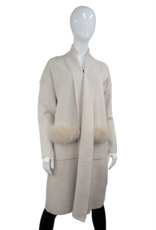 Cardigan Long avec Fourrure de Renard Beige - WRVM02