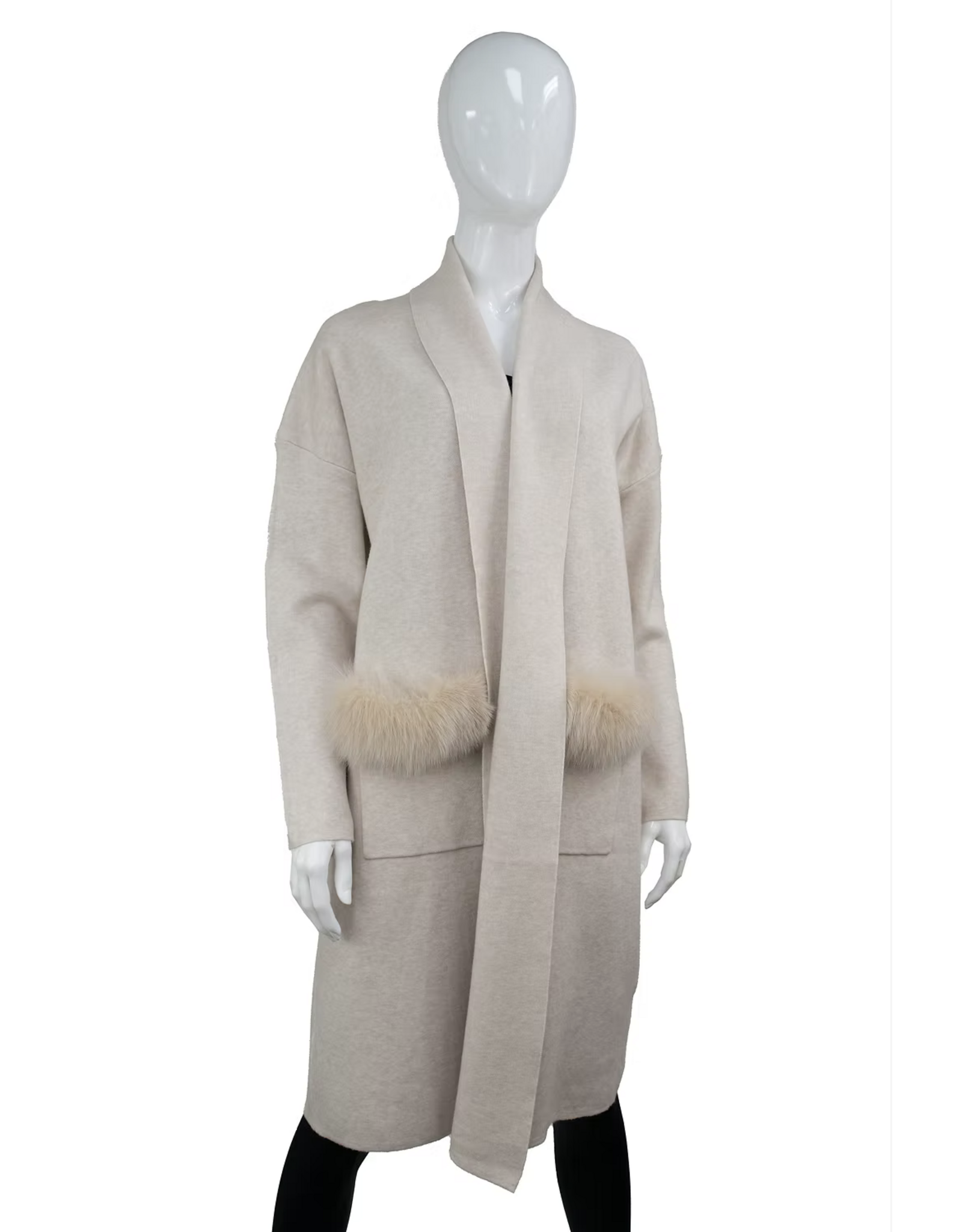 Cardigan Long avec Fourrure de Renard Beige - WRVM02