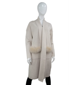 Cardigan Long avec Fourrure de Renard - Beige