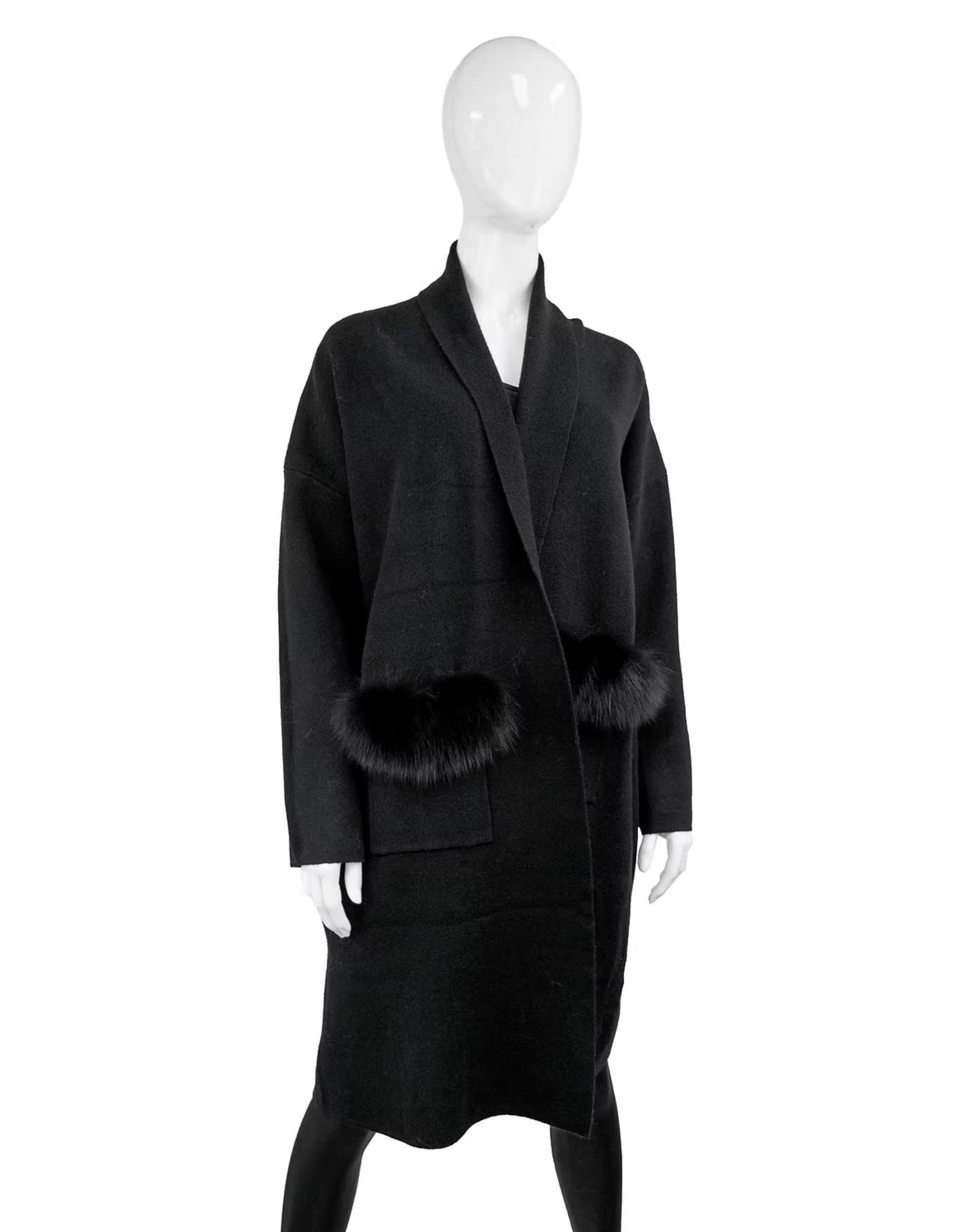 Cardigan Long avec Fourrure de Renard Noir - WRVM02