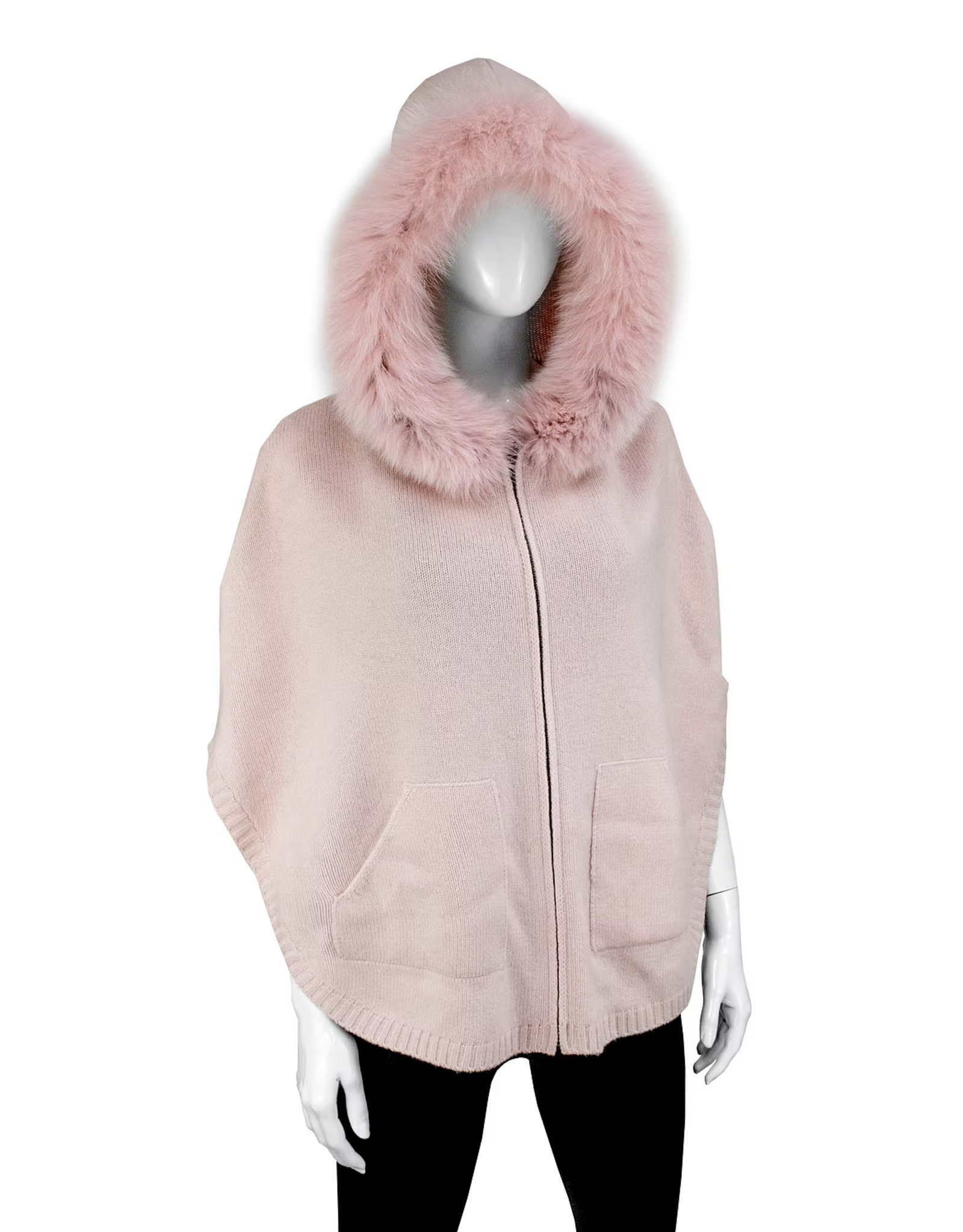 Poncho Capuche Fermeture avec Renard Rose - POYU17