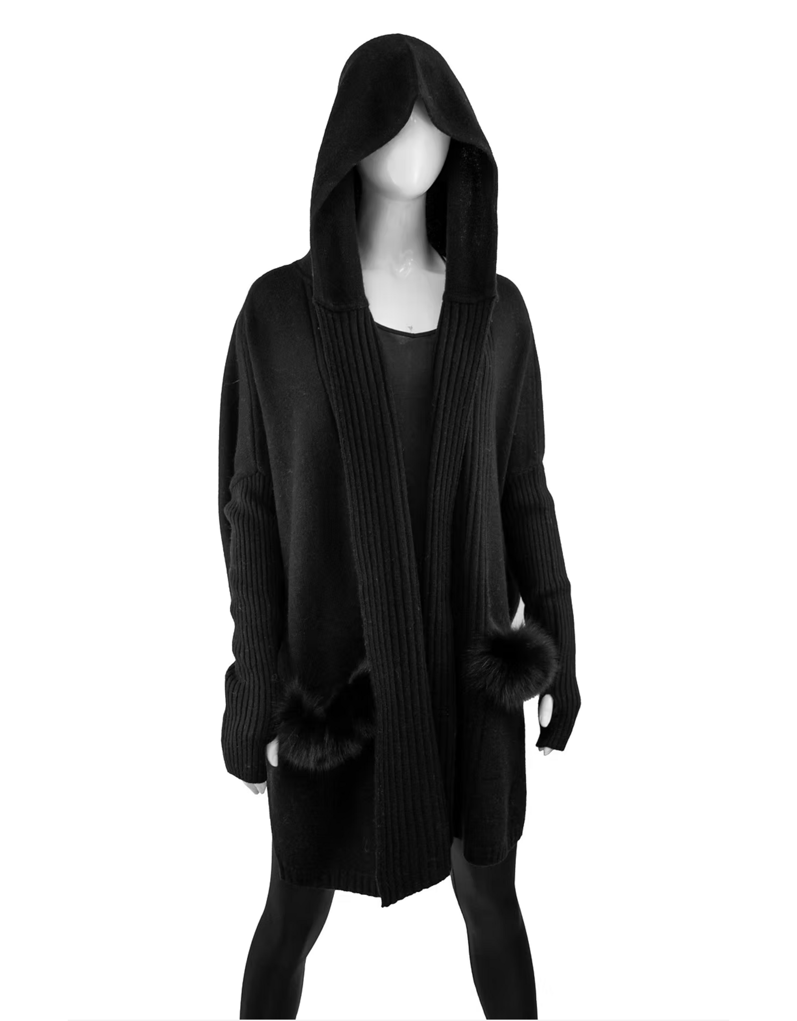 Cardigan avec Capuche et Poches Renard Noir - WRIM88