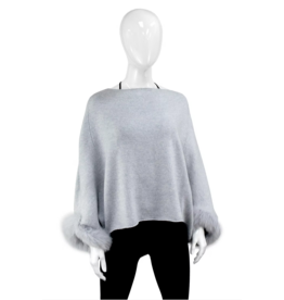 Poncho avec Manche Fourrure Renard - Gris Pâle