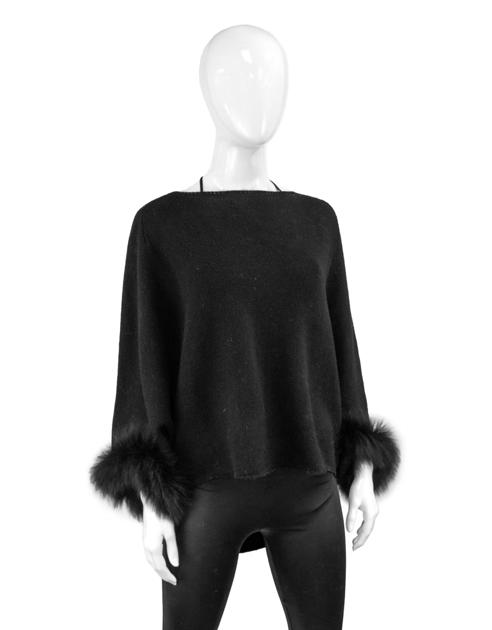 Poncho avec Manche Fourrure Renard Noir - POIM70