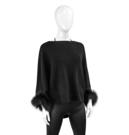 Poncho avec Manche Fourrure Renard - Noir