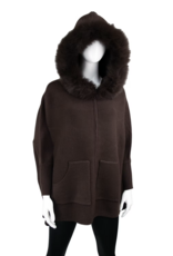 Poncho avec Capuche et Fermeture Glissière Brun - POYU40