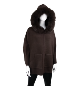 Poncho avec Capuche et Fermeture Glissière - Brun