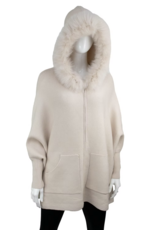 Hooded Poncho with Zipper and Fox Fur Pearl - POYU40