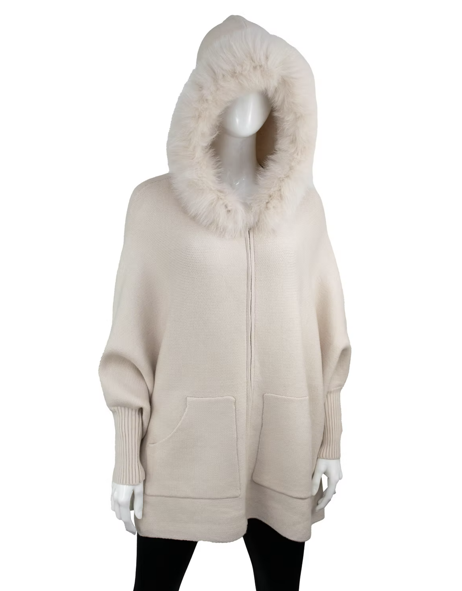 Poncho avec Capuche et Fermeture Glissière Perle - POYU40