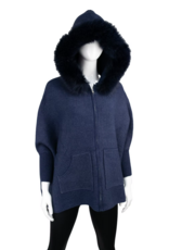 Poncho avec Capuche et Fermeture Glissière Bleu Marine - POYU40