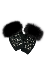 Fingerless Gloves with Pearls - Black