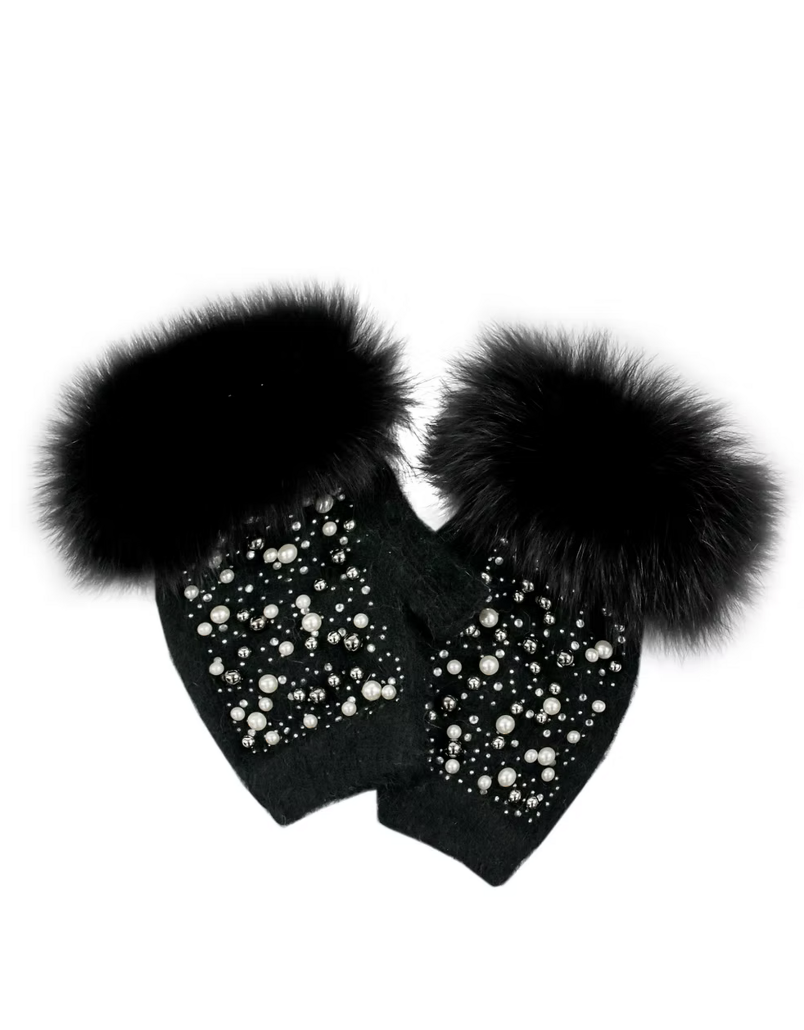 Fingerless Gloves with Pearls - Black