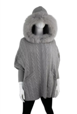Poncho avec Capuche en Renard Cable Gris - POYU42