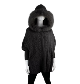 Poncho avec Capuche en Renard Cable - Noir