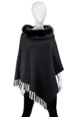 Poncho Reversible avec Franges Fourrure de Renard Noir - POYU10