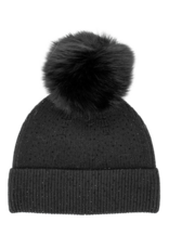 Tuque Brillante avec Pompon en Renard Noir - HTA106