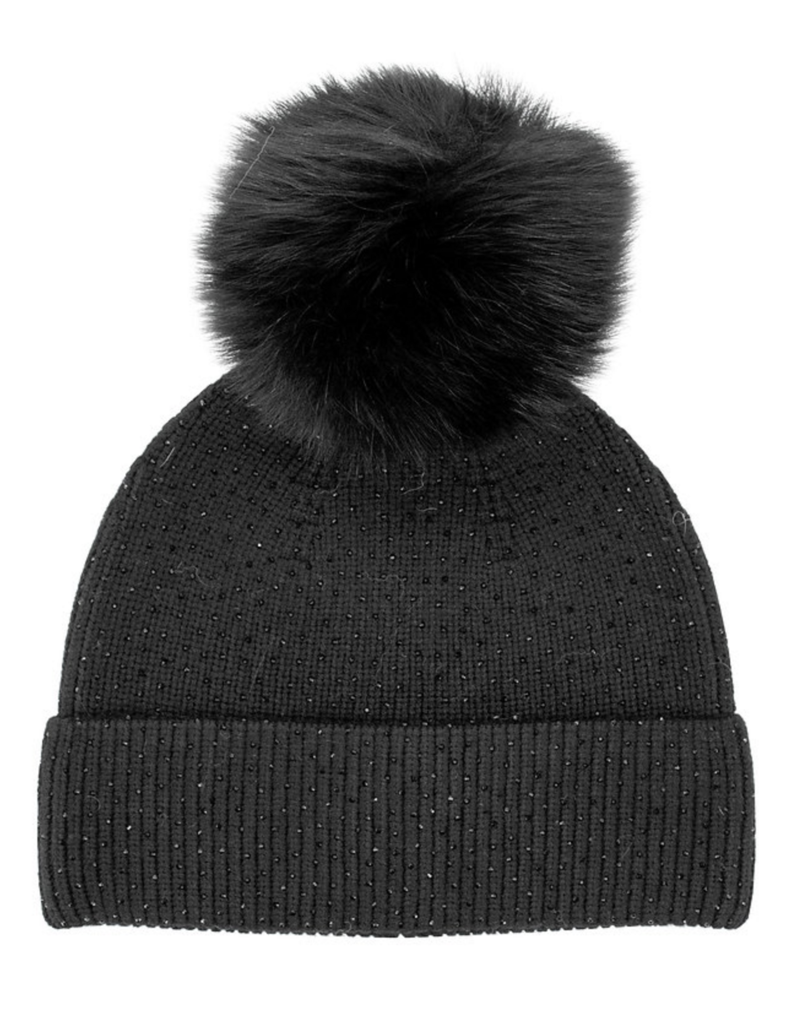 Tuque Brillante avec Pompon en Renard Noir - HTA106