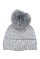 Shimmery Hat with Gray Fox Pom-Pom - HTA106