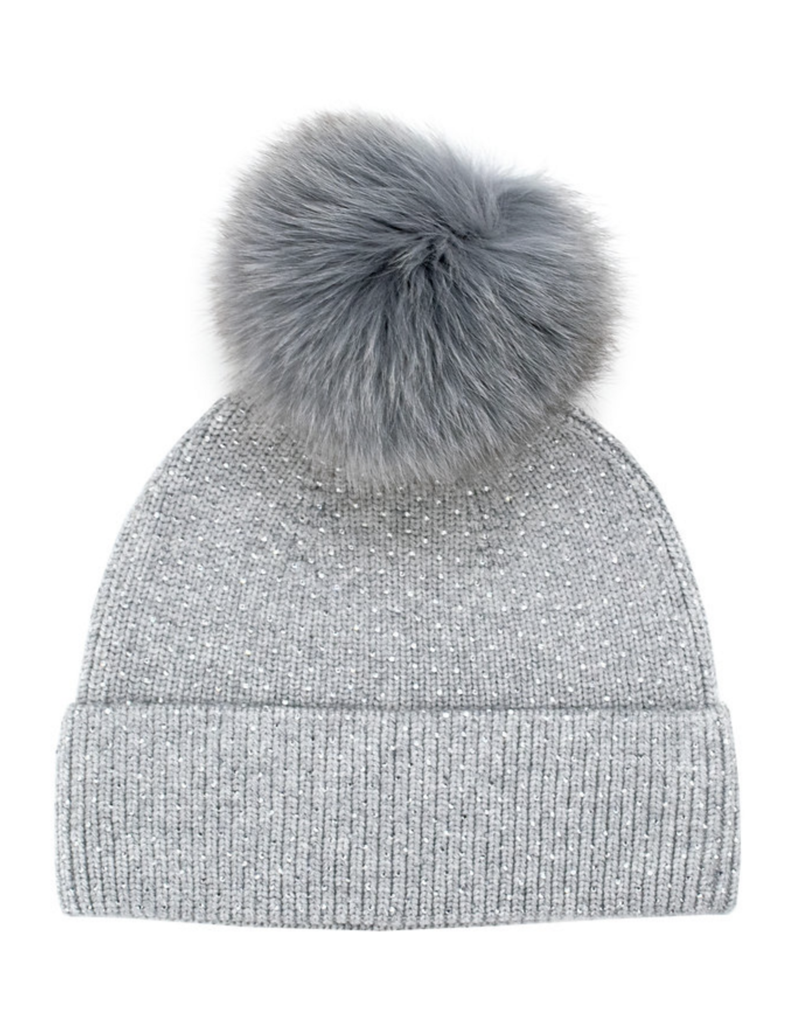 Tuque Brillante avec Pompon en Renard Gris - HTA106