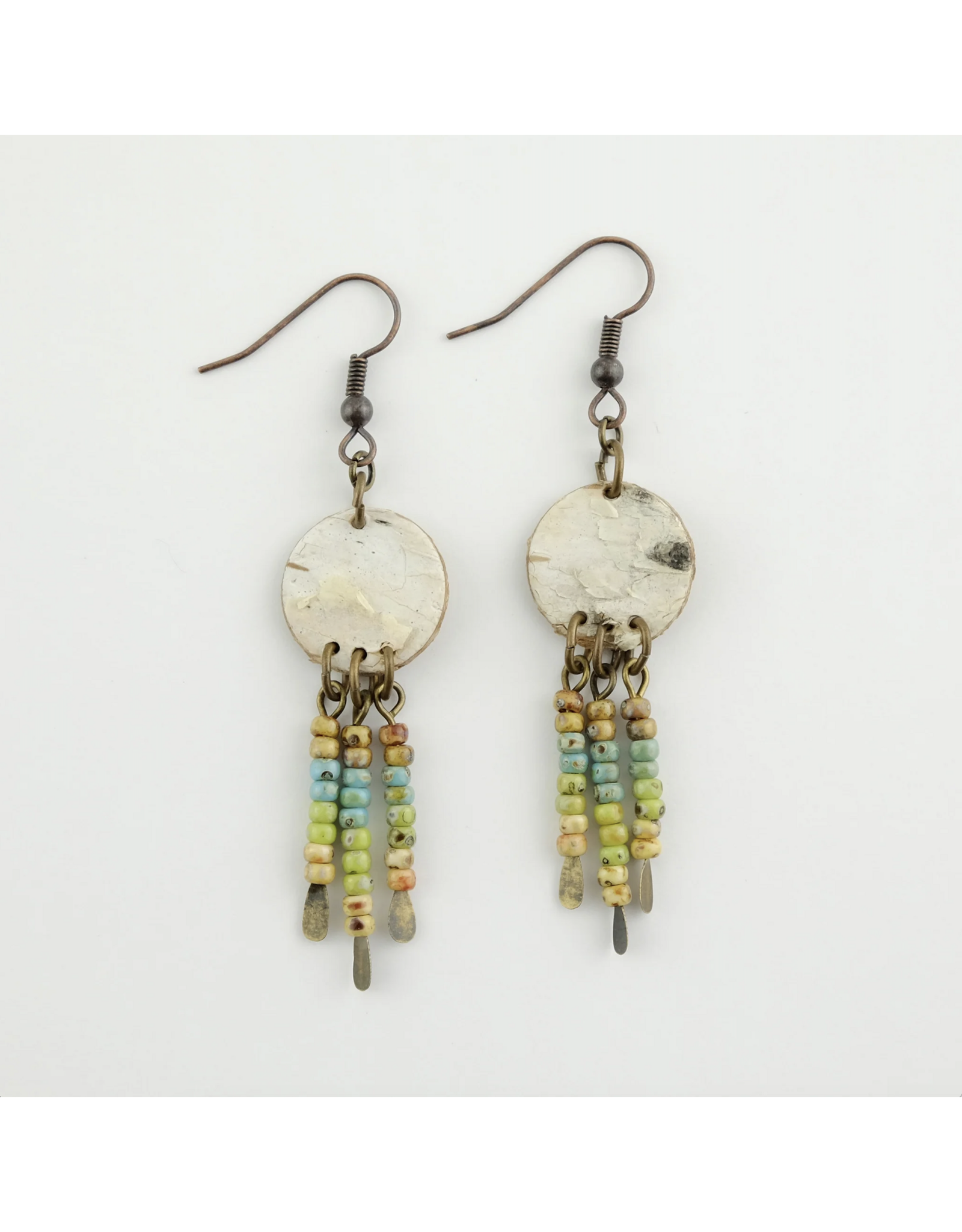 Boucles d'Oreilles en Écorce de Bouleau avec Perles - BB6