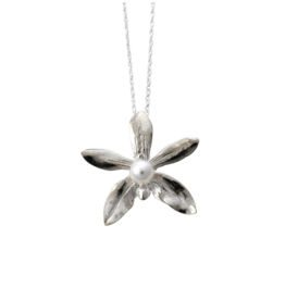 Large Pendentif Perle Blanche - Orchidée Bastianii